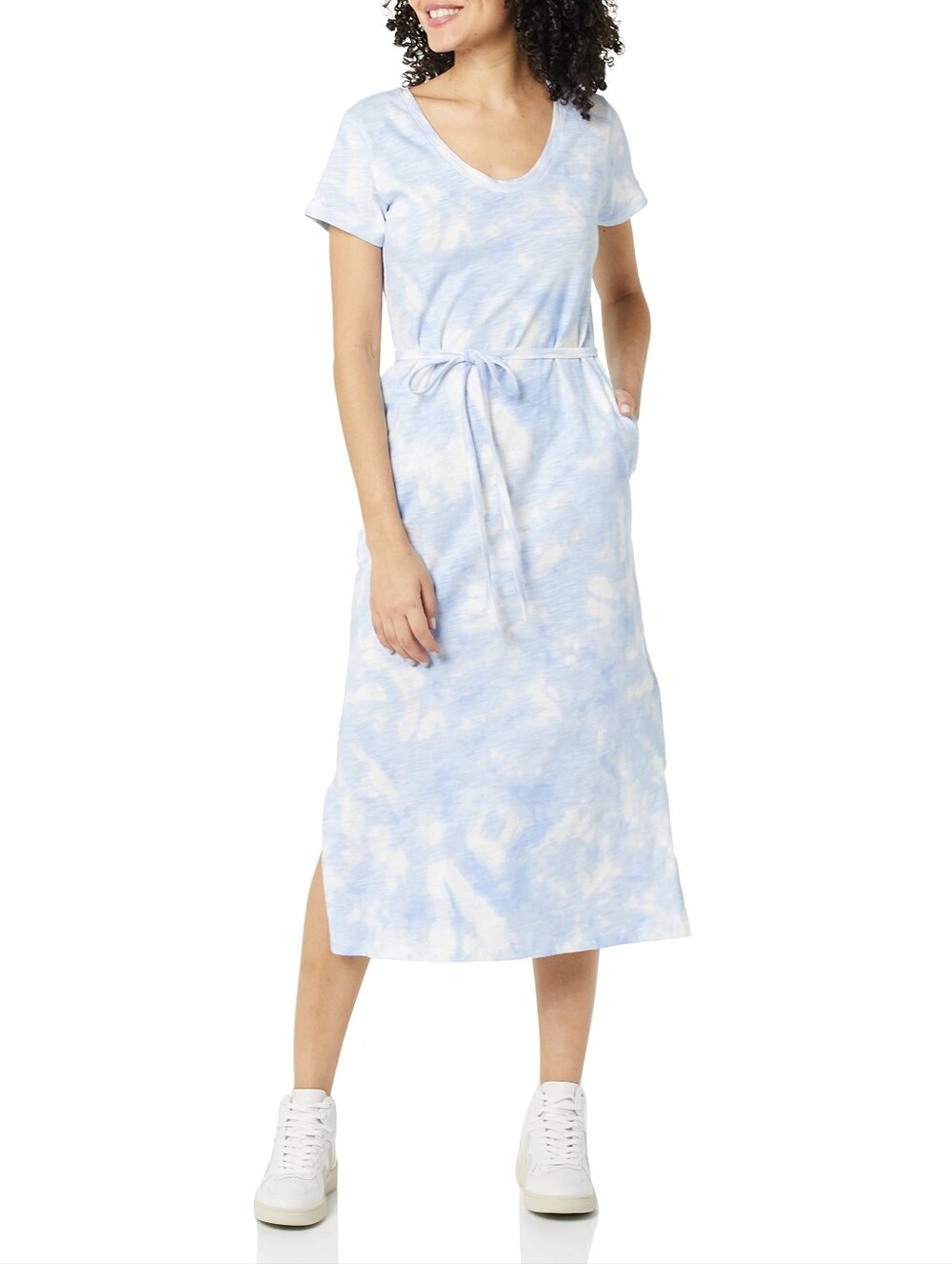 Amazon Essentials Women's Short Sleeve Belted Midi T-Shirt Dress